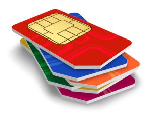 一套彩色SIM卡隔离在白色背景
