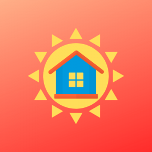 房子和太阳图标与橙色背景