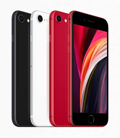 黑色,白色,和红色的iPhone SE模型