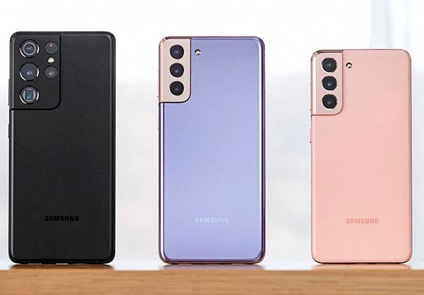 三星Galaxy S21系列手机黑色，紫色和粉红色
