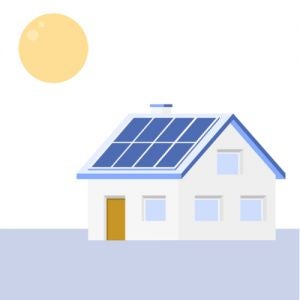 带有太阳能电池板和太阳的房子示意图