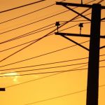 夕阳背景下的电力线路和电网