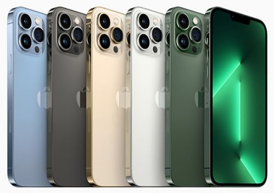 5种颜色的iPhone 13 Pro手机