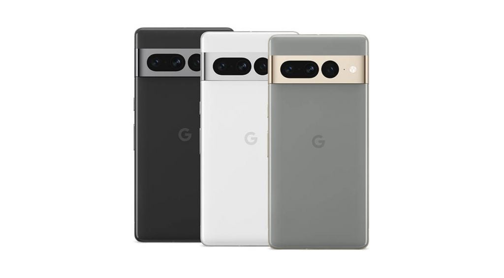 谷歌像素7 Pro手机，白色，黑色和灰色