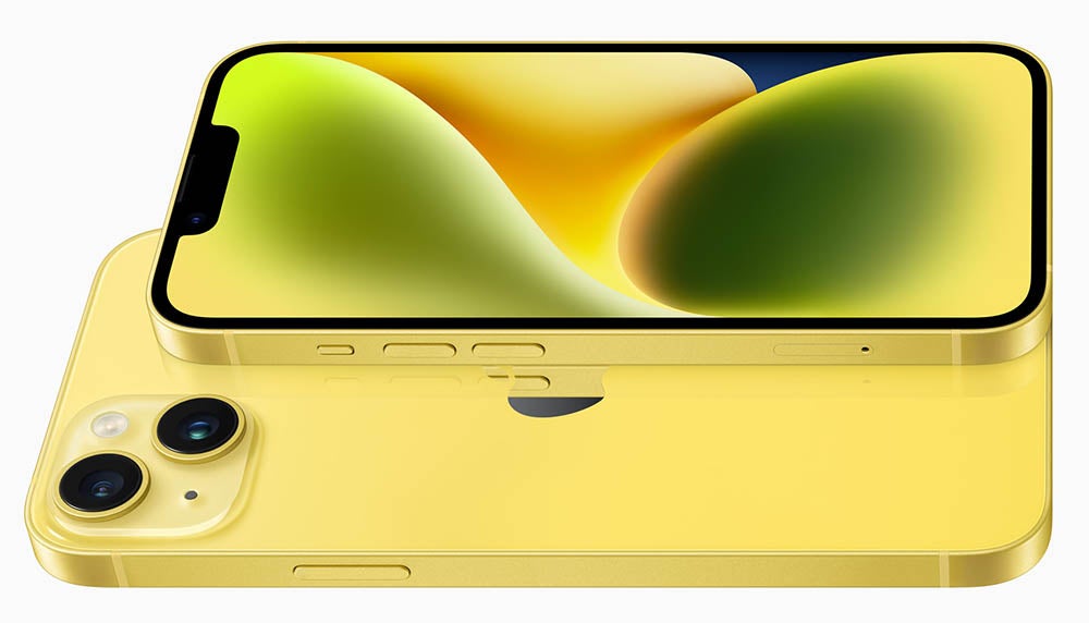 iPhone 14和iPhone 14 Plus是黄色的