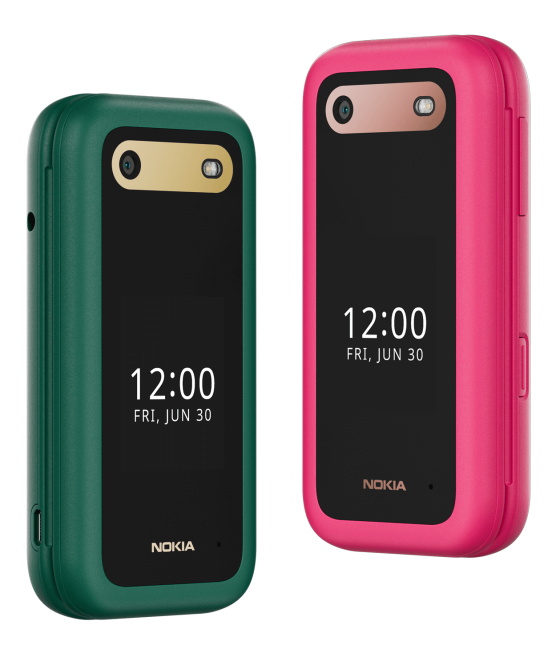 诺基亚手机翻转粉色和绿色